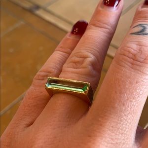 Green stone baguette ring